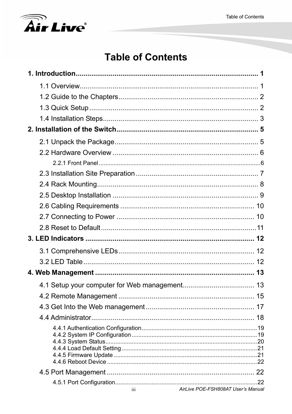 AirLive POE-FSH808AT User Manual | Page 4 / 59