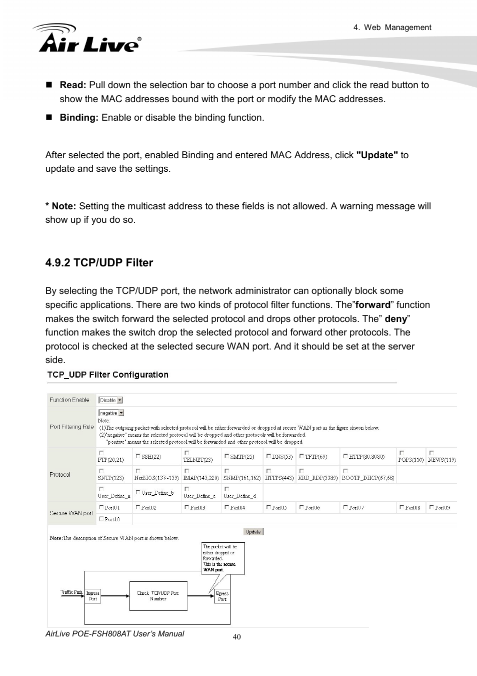 2 tcp/udp filter | AirLive POE-FSH808AT User Manual | Page 45 / 59