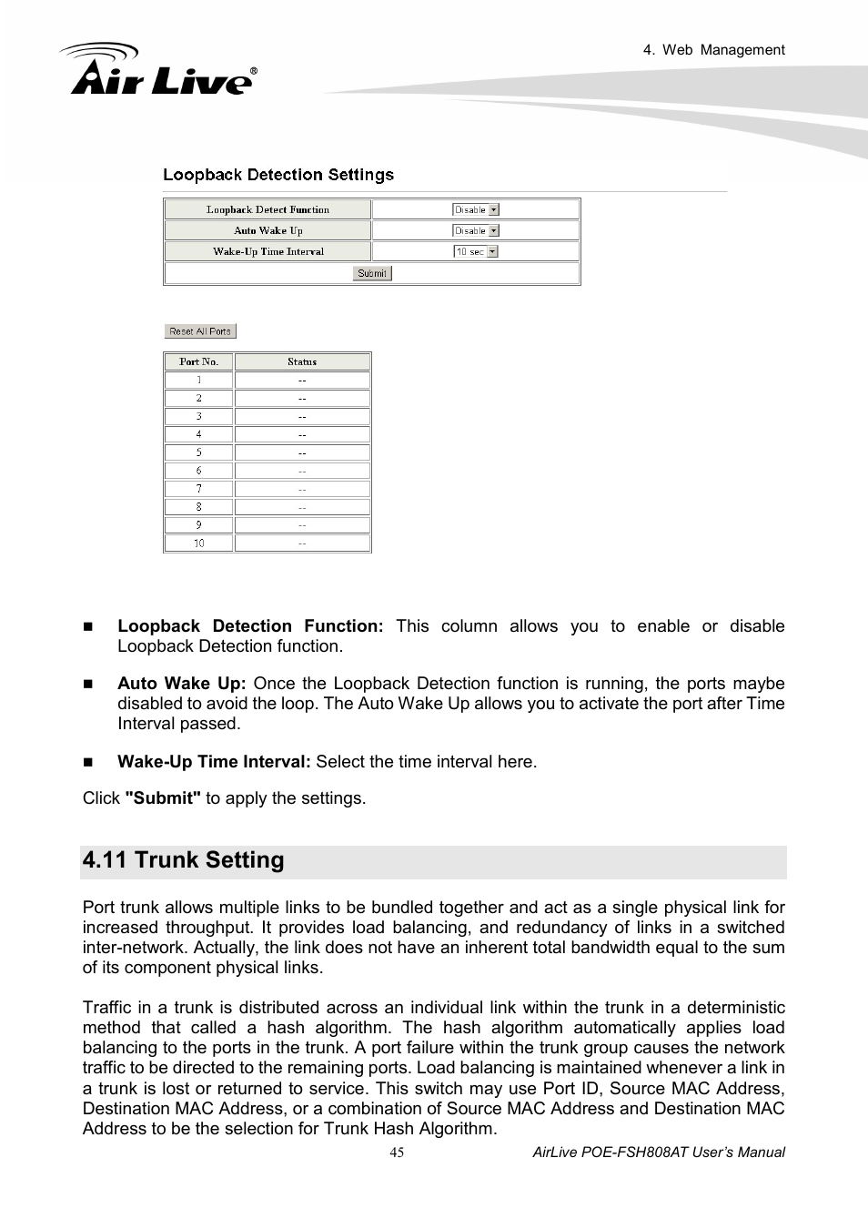 11 trunk setting | AirLive POE-FSH808AT User Manual | Page 50 / 59