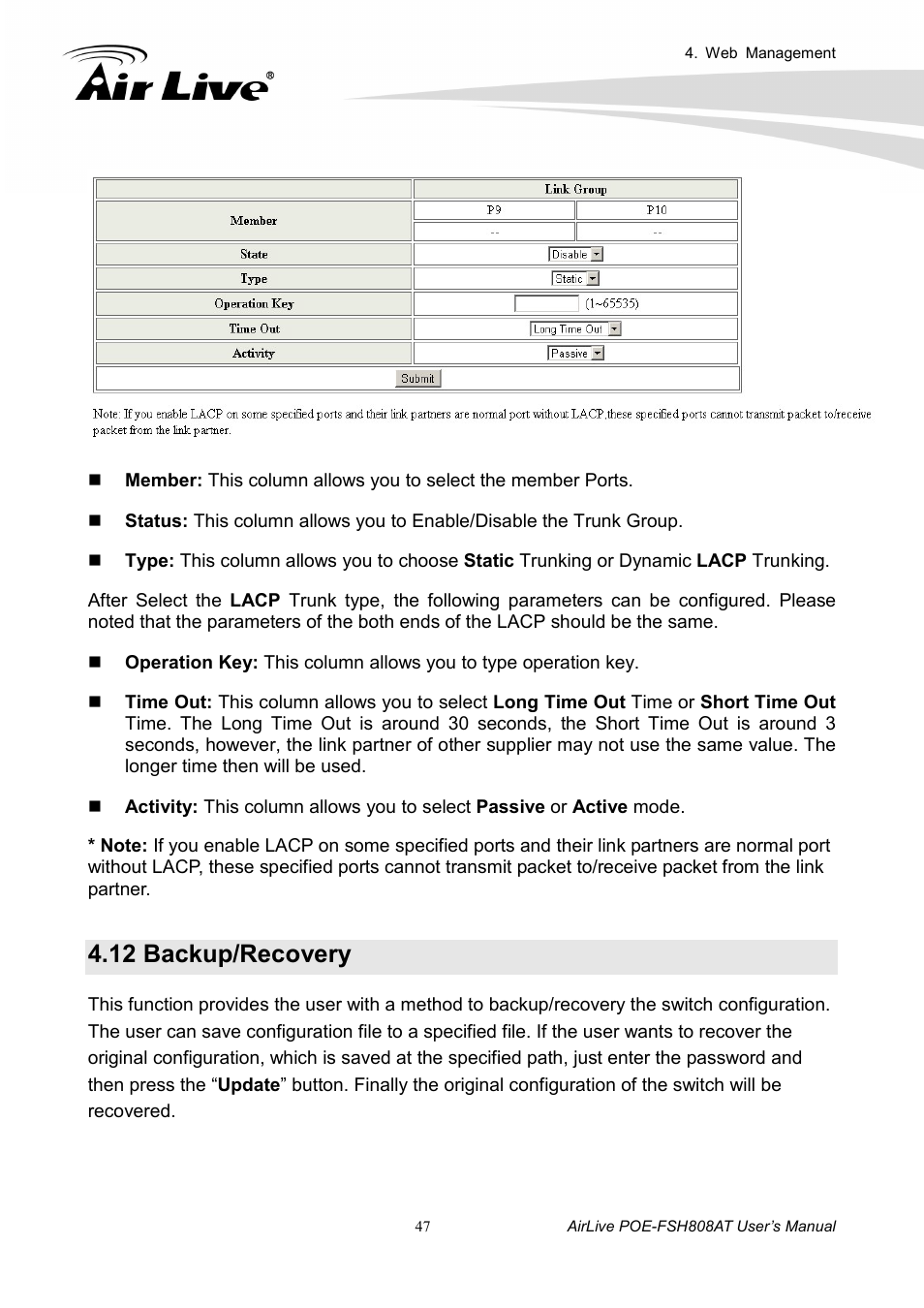 12 backup/recovery | AirLive POE-FSH808AT User Manual | Page 52 / 59