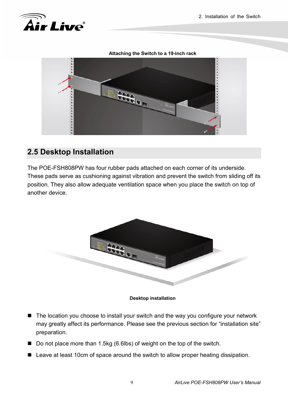 5 desktop installation | AirLive POE-FSH808PW User Manual | Page 14 / 58