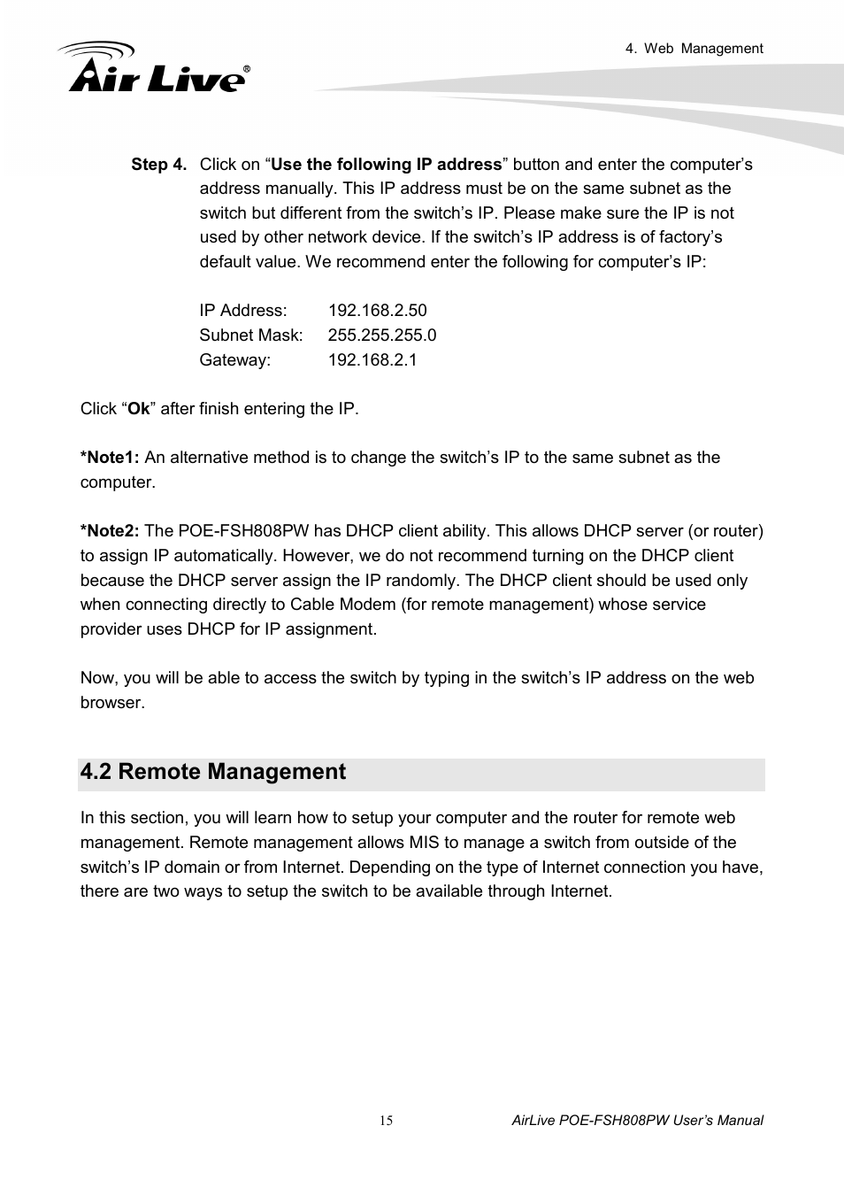 2 remote management | AirLive POE-FSH808PW User Manual | Page 20 / 58