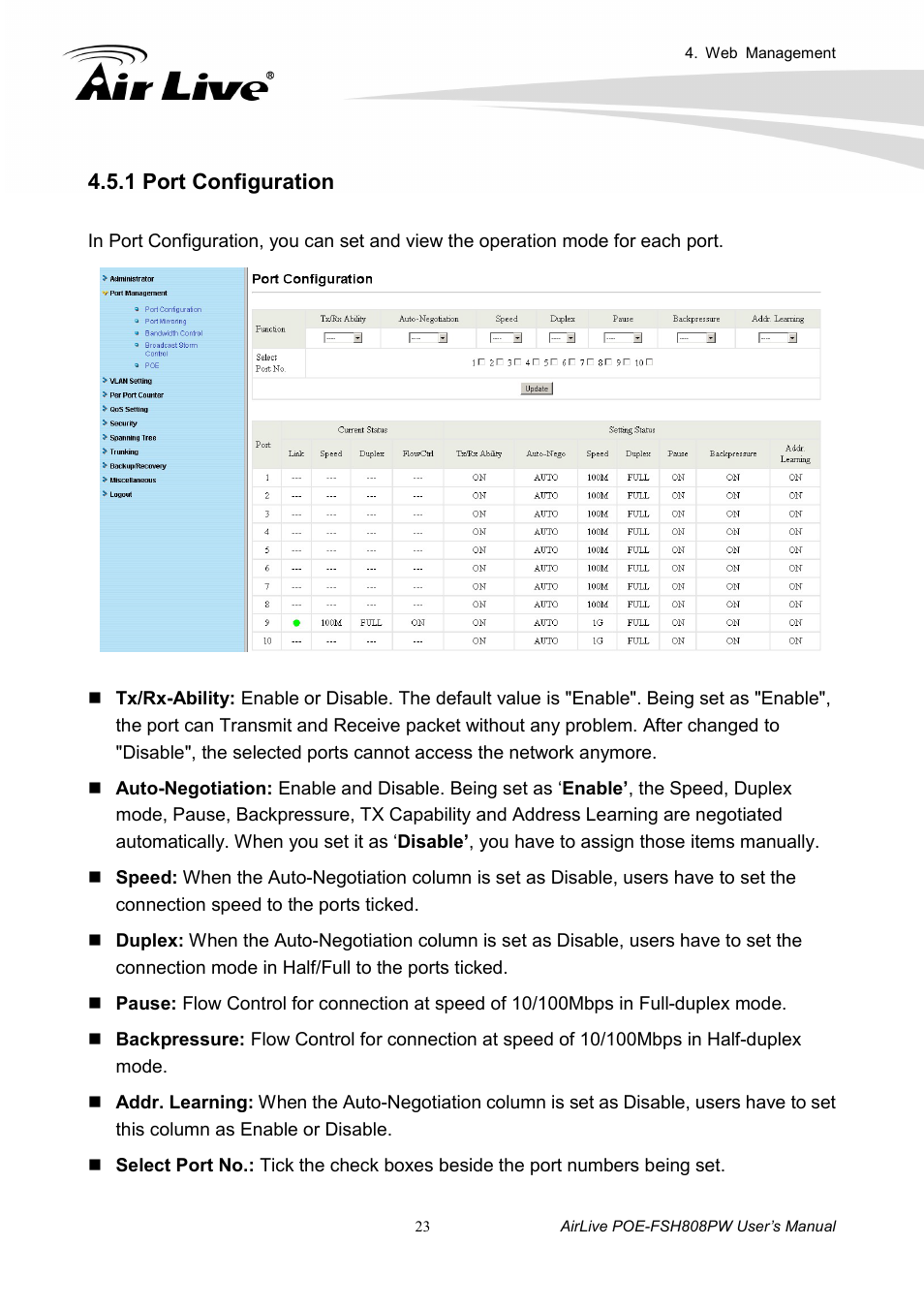 1 port configuration | AirLive POE-FSH808PW User Manual | Page 28 / 58