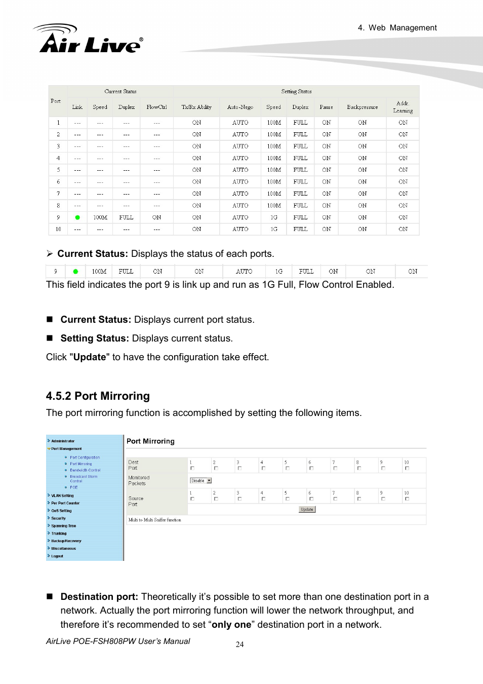 2 port mirroring | AirLive POE-FSH808PW User Manual | Page 29 / 58