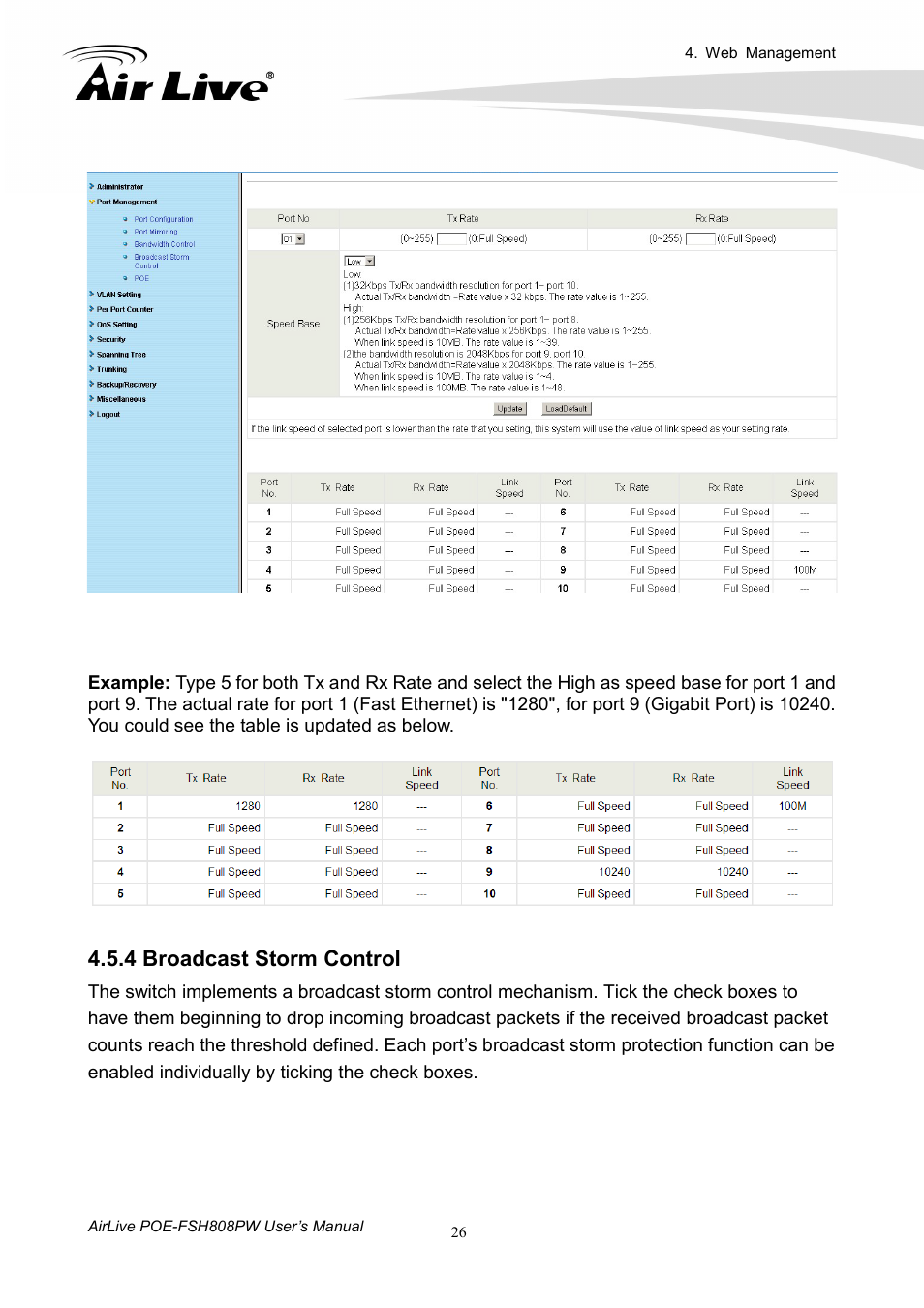 4 broadcast storm control | AirLive POE-FSH808PW User Manual | Page 31 / 58