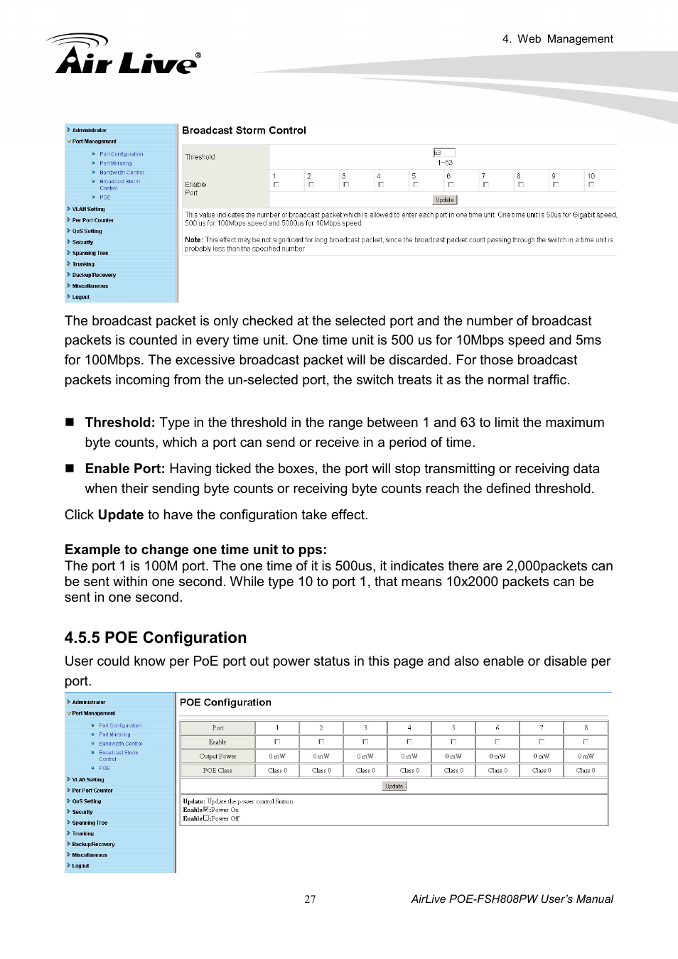 5 poe configuration | AirLive POE-FSH808PW User Manual | Page 32 / 58