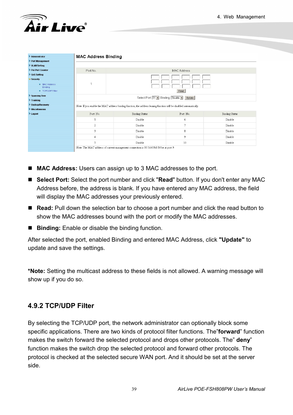 2 tcp/udp filter | AirLive POE-FSH808PW User Manual | Page 44 / 58
