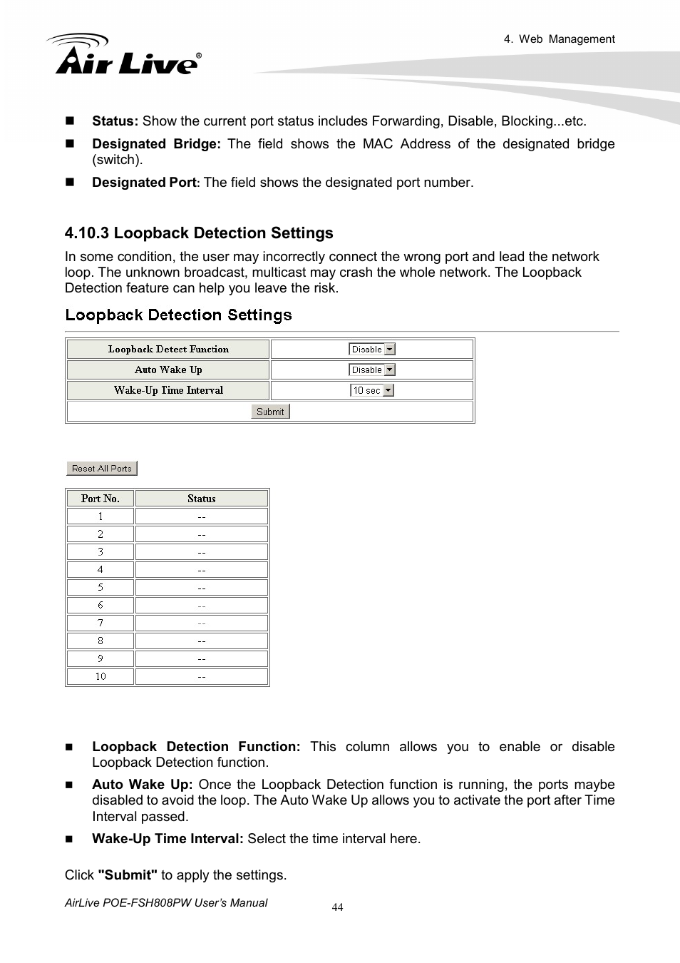 3 loopback detection settings | AirLive POE-FSH808PW User Manual | Page 49 / 58