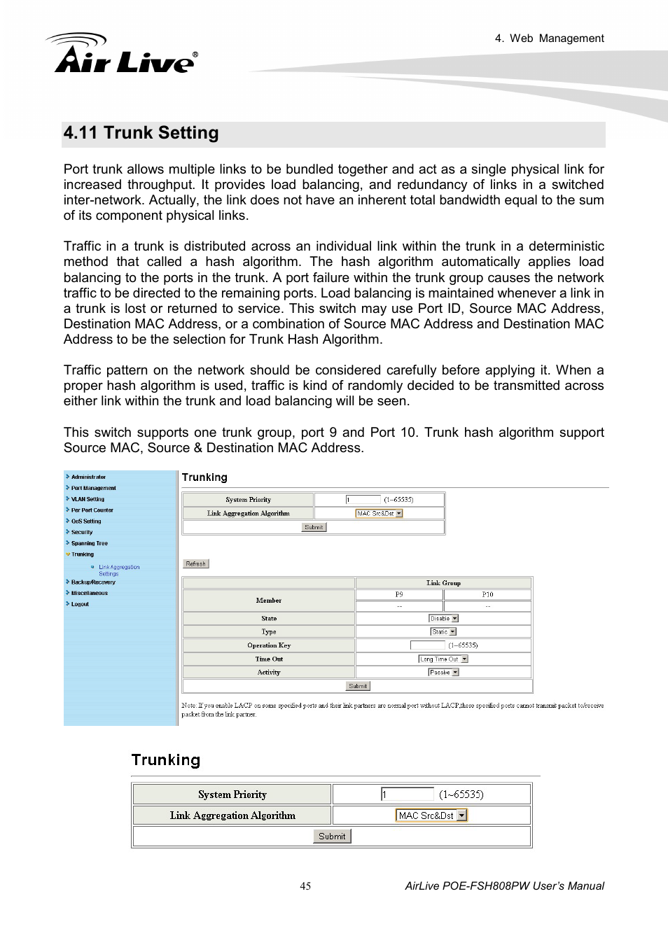 11 trunk setting | AirLive POE-FSH808PW User Manual | Page 50 / 58