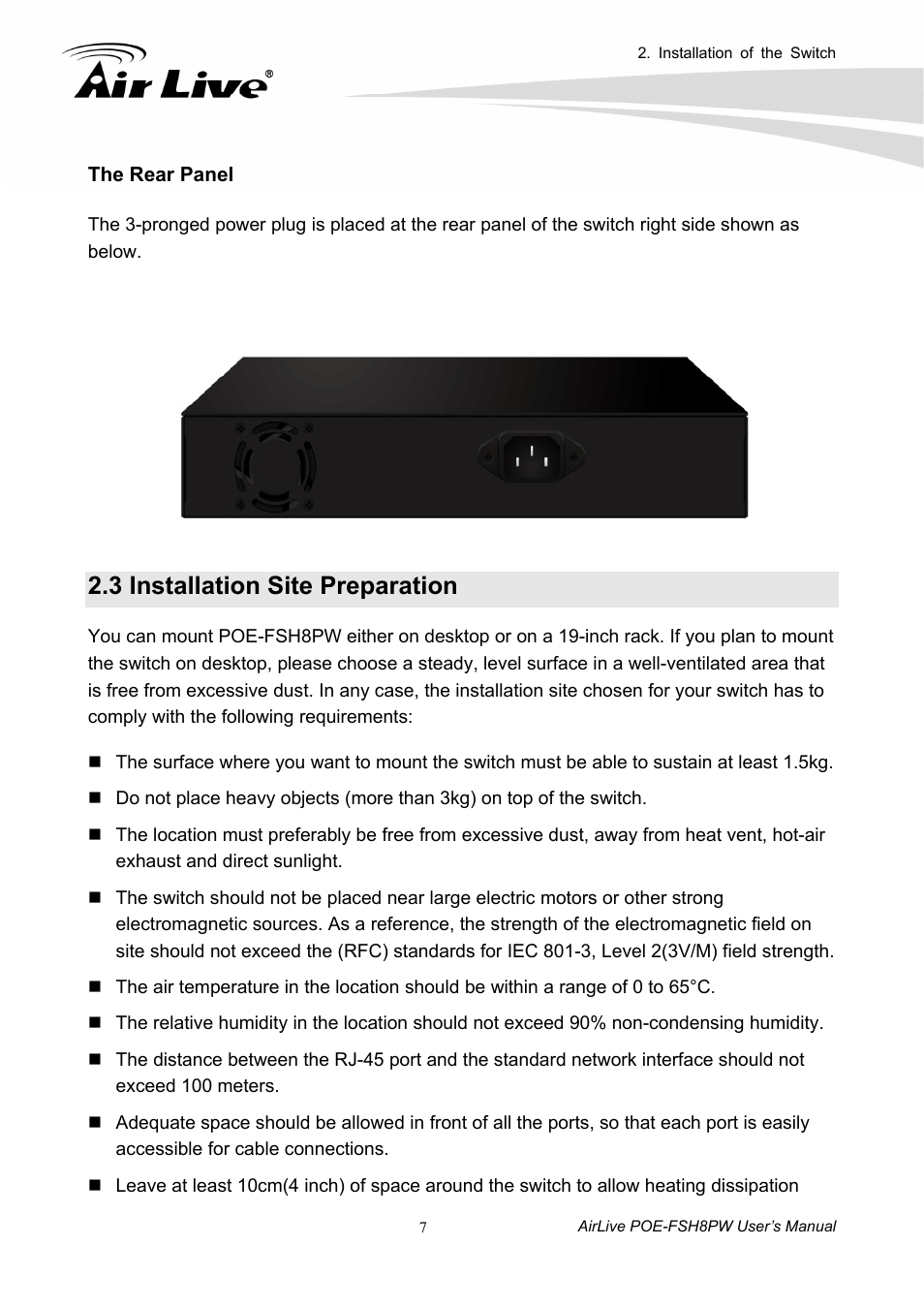 3 installation site preparation | AirLive POE-FSH8PW User Manual | Page 12 / 51