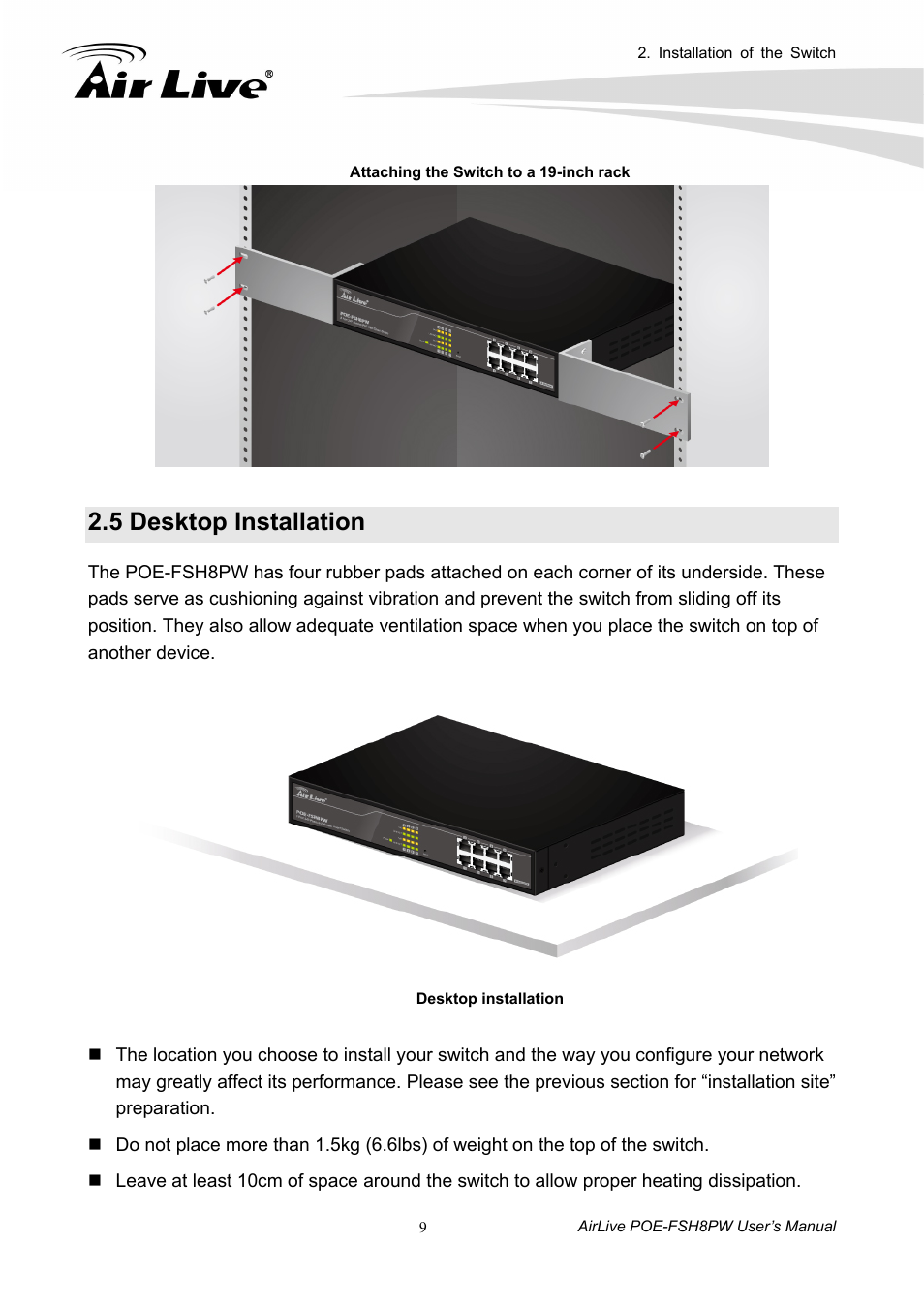 5 desktop installation | AirLive POE-FSH8PW User Manual | Page 14 / 51