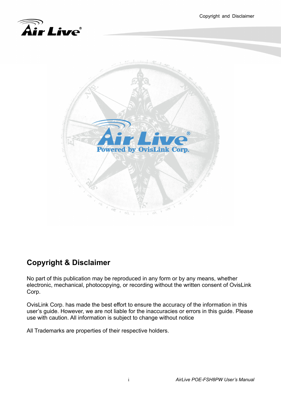 Copyright & disclaimer | AirLive POE-FSH8PW User Manual | Page 2 / 51