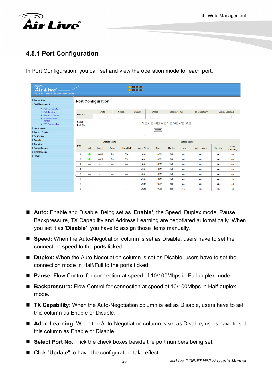 1 port configuration | AirLive POE-FSH8PW User Manual | Page 28 / 51