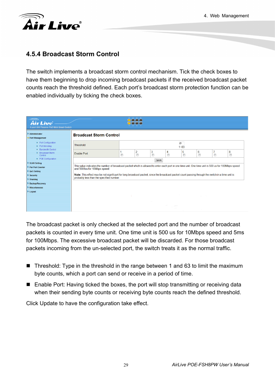 4 broadcast storm control | AirLive POE-FSH8PW User Manual | Page 34 / 51