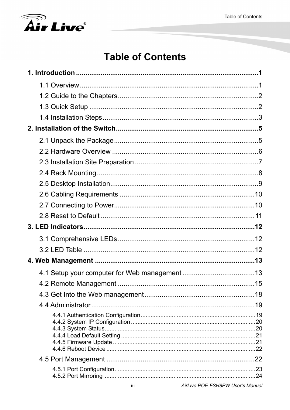 AirLive POE-FSH8PW User Manual | Page 4 / 51