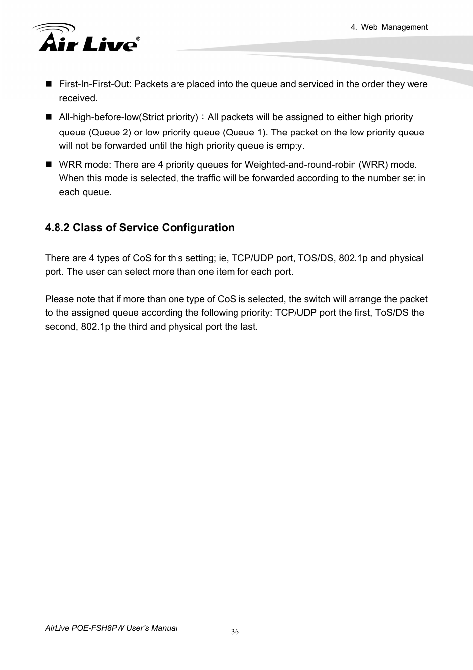 2 class of service configuration | AirLive POE-FSH8PW User Manual | Page 41 / 51