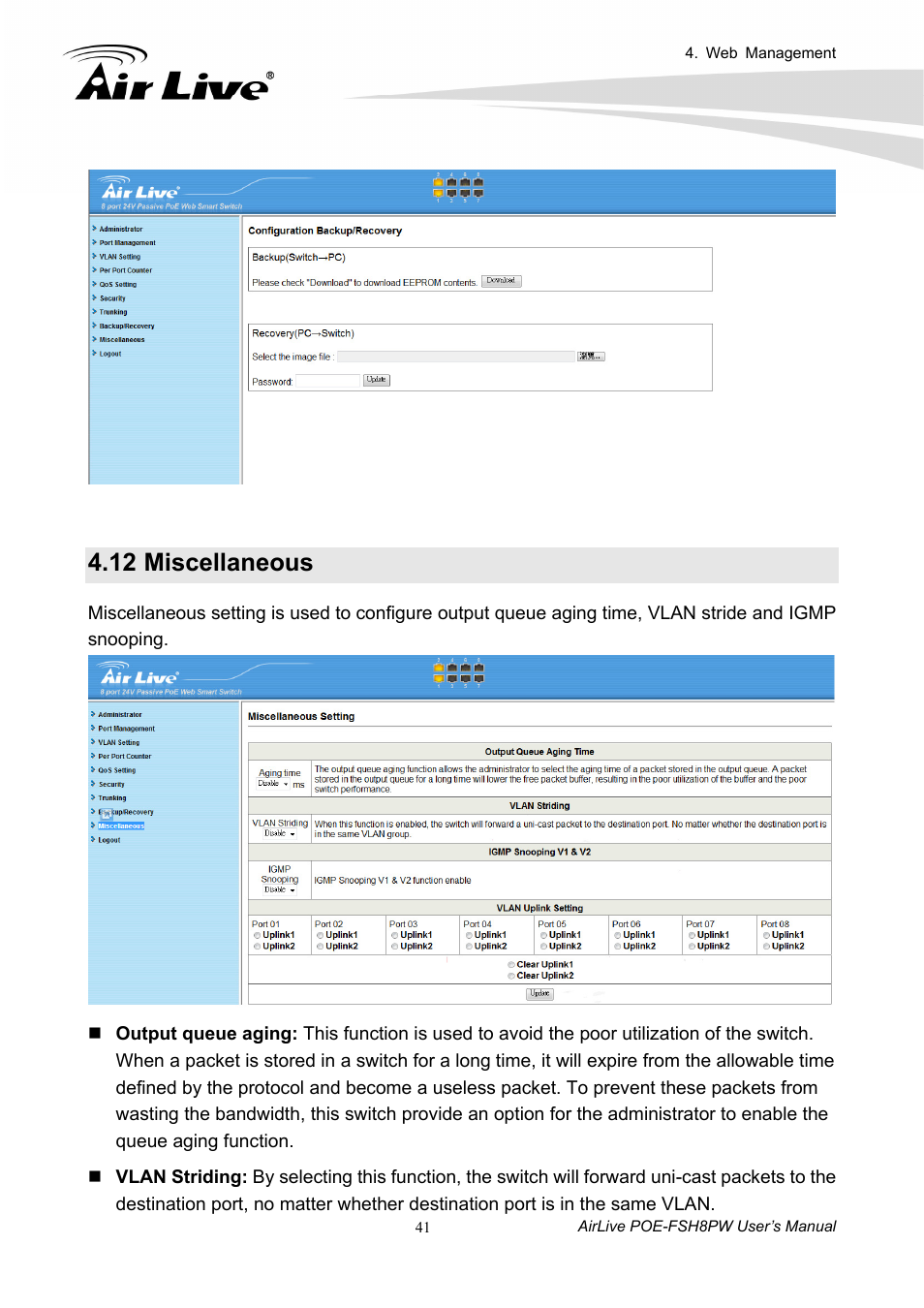 12 miscellaneous, Miscellaneous | AirLive POE-FSH8PW User Manual | Page 46 / 51