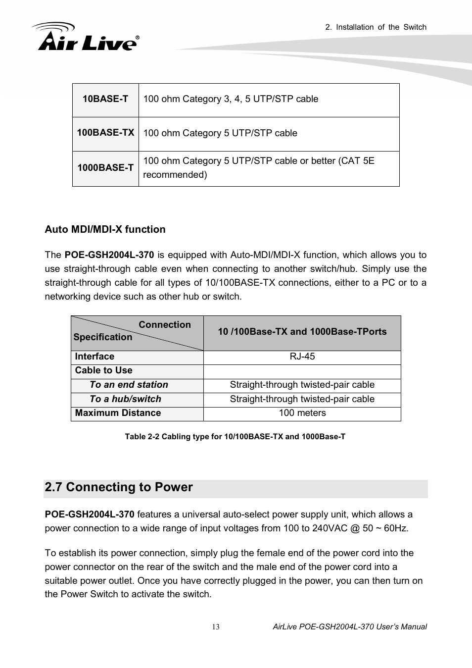 7 connecting to power | AirLive POE-GSH2004L-370 User Manual | Page 18 / 86