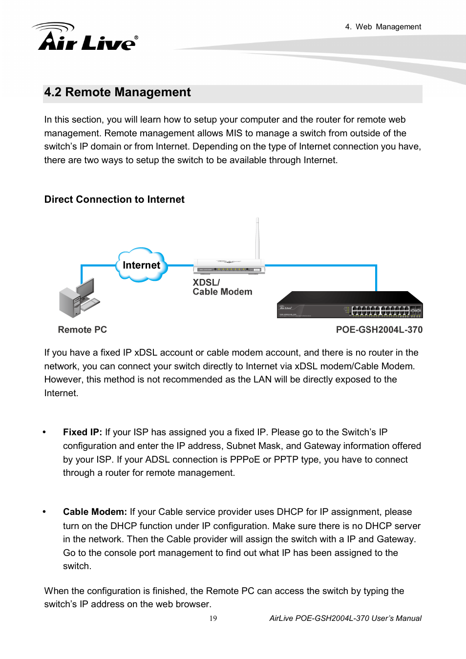 2 remote management | AirLive POE-GSH2004L-370 User Manual | Page 24 / 86