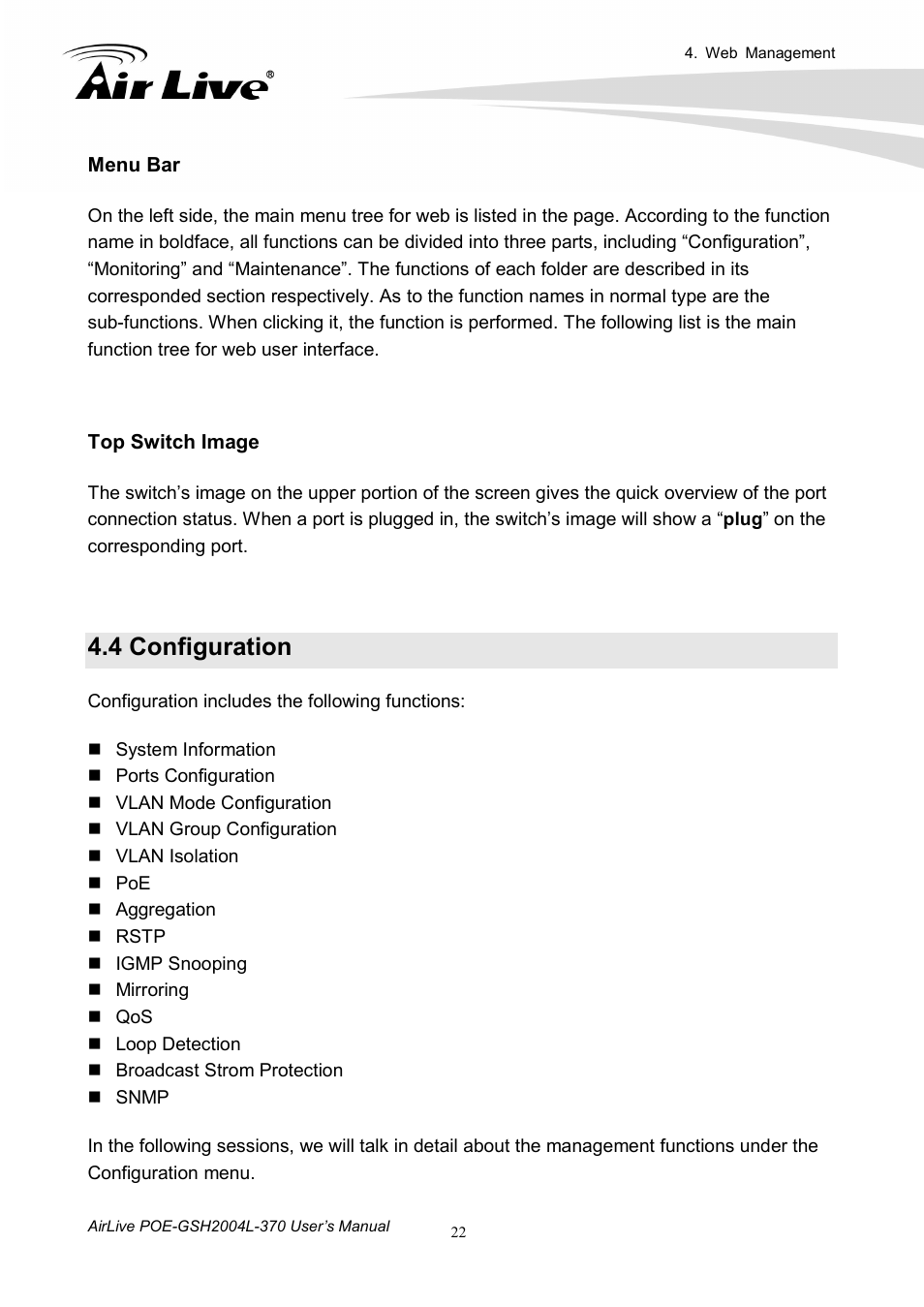 4 configuration | AirLive POE-GSH2004L-370 User Manual | Page 27 / 86