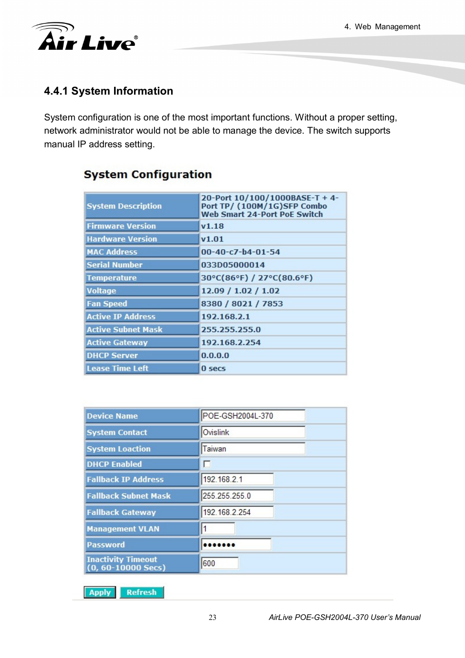 1 system information | AirLive POE-GSH2004L-370 User Manual | Page 28 / 86