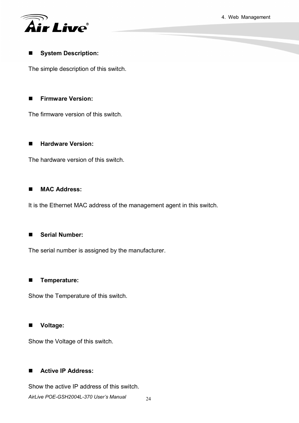 AirLive POE-GSH2004L-370 User Manual | Page 29 / 86