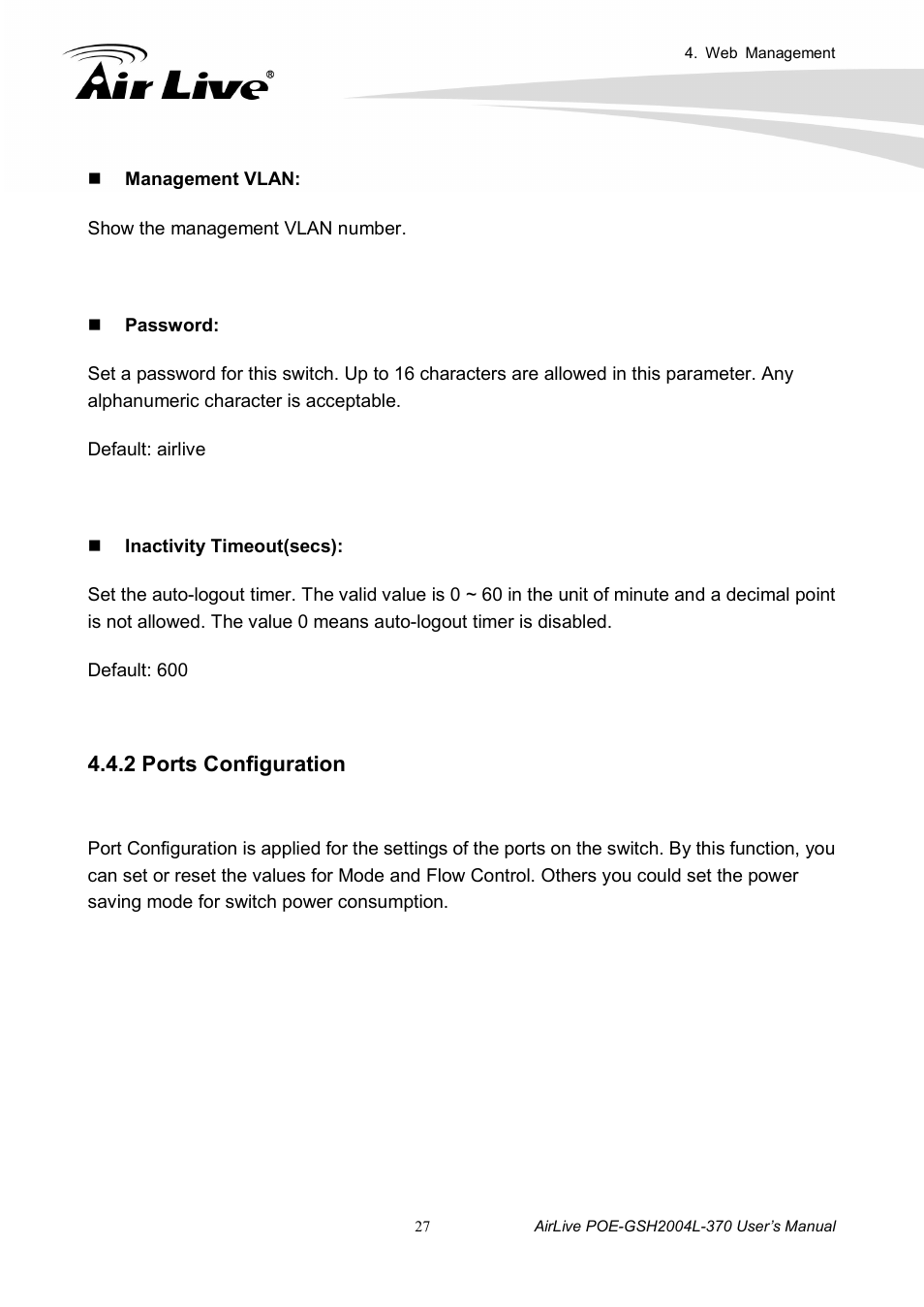 2 ports configuration | AirLive POE-GSH2004L-370 User Manual | Page 32 / 86