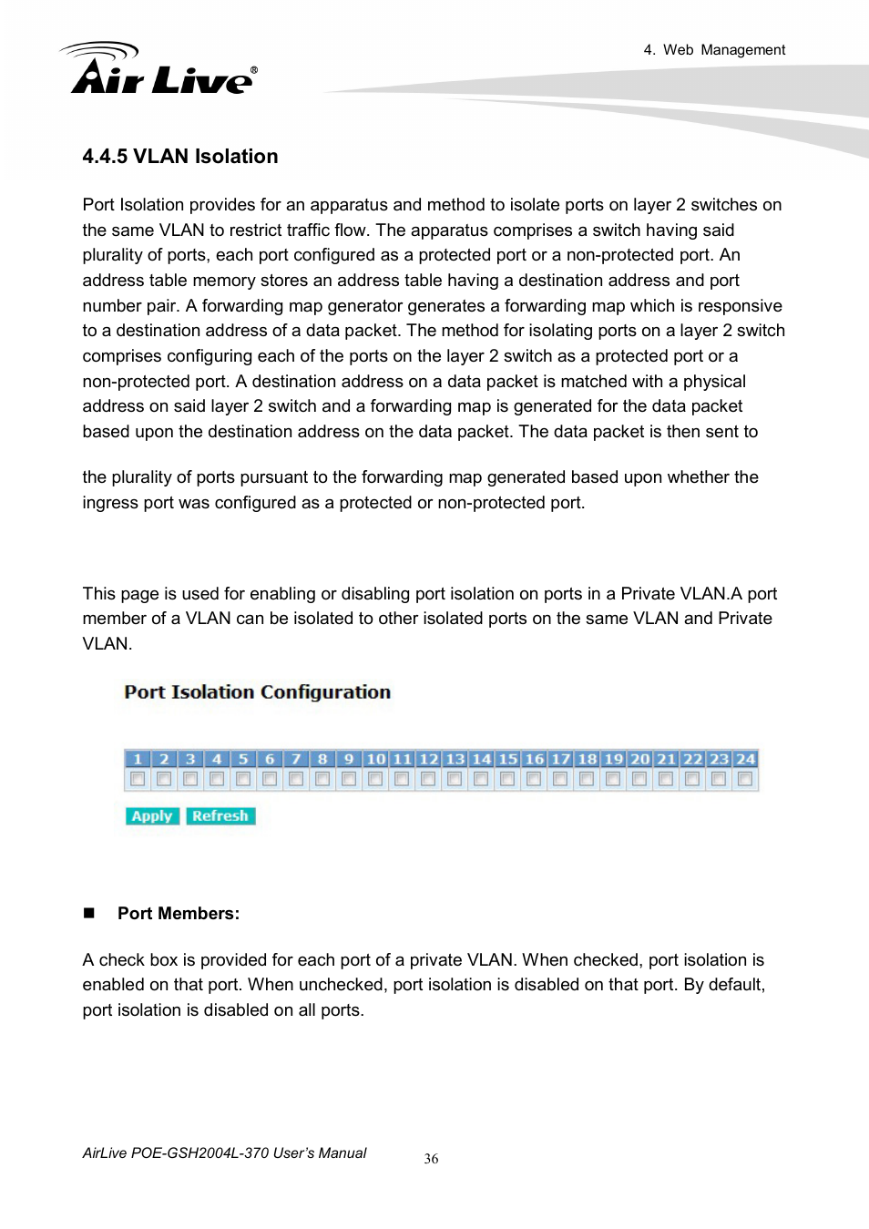 5 vlan isolation | AirLive POE-GSH2004L-370 User Manual | Page 41 / 86