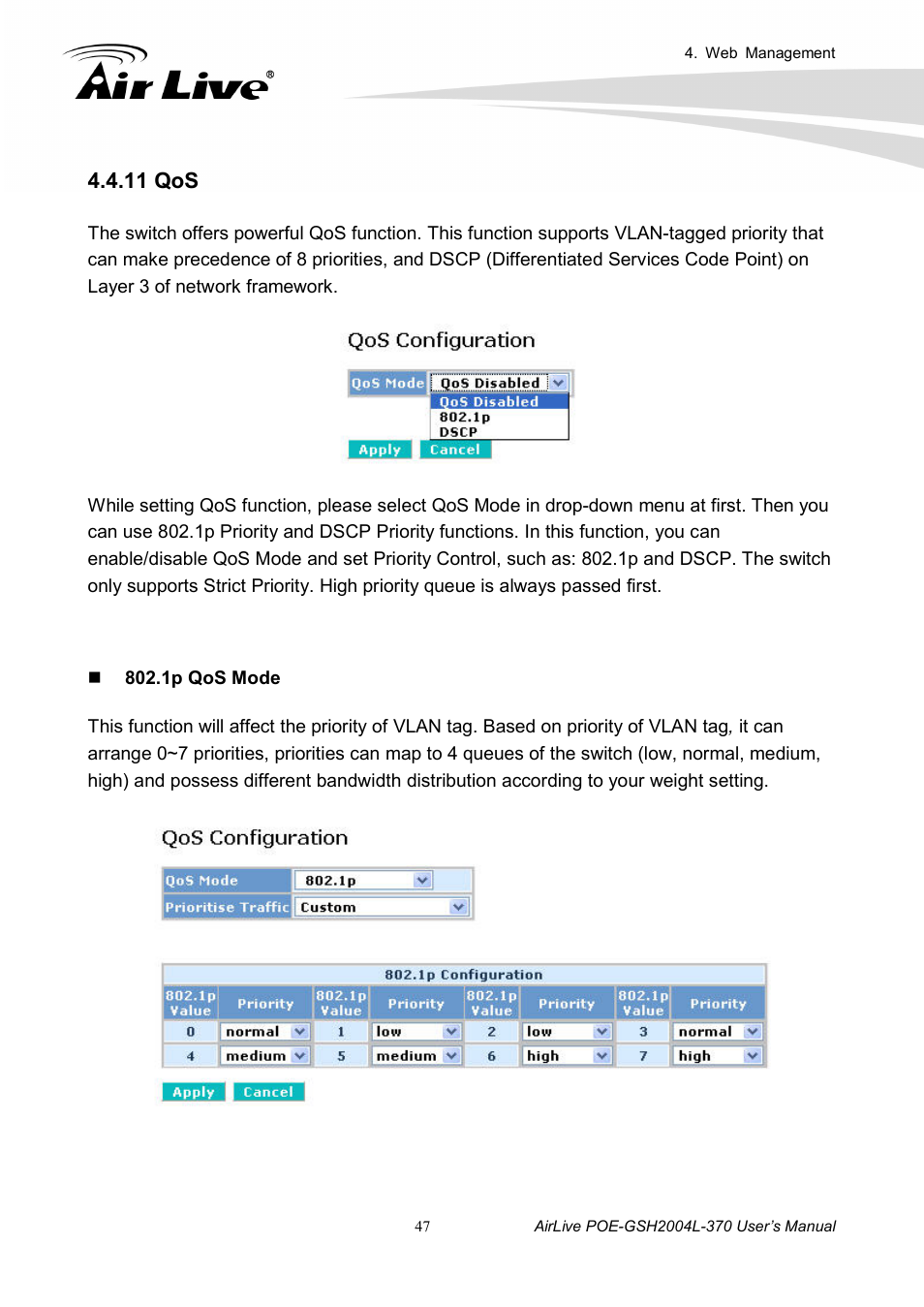 11 qos | AirLive POE-GSH2004L-370 User Manual | Page 52 / 86