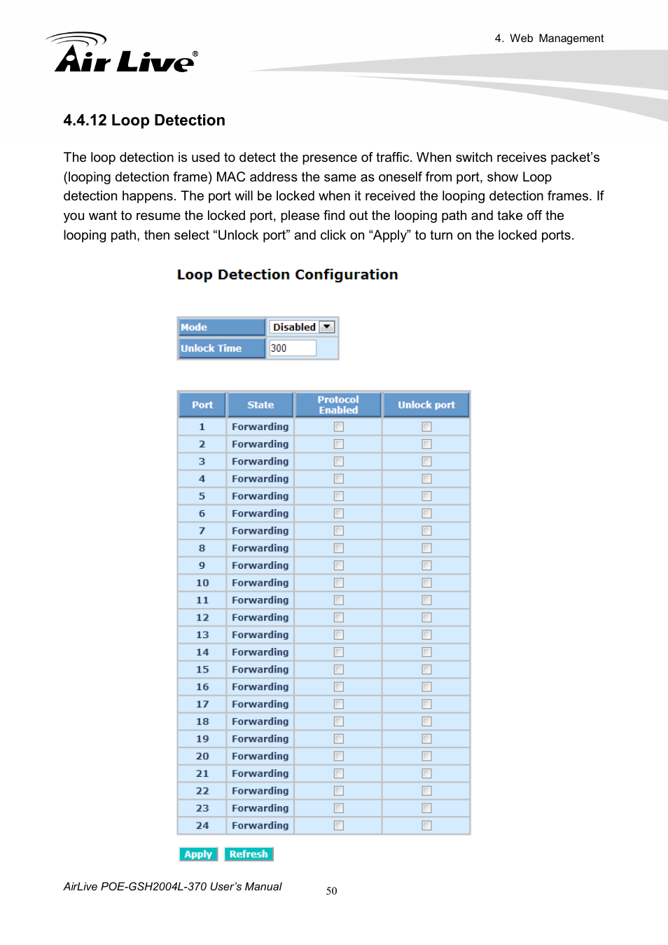 12 loop detection | AirLive POE-GSH2004L-370 User Manual | Page 55 / 86