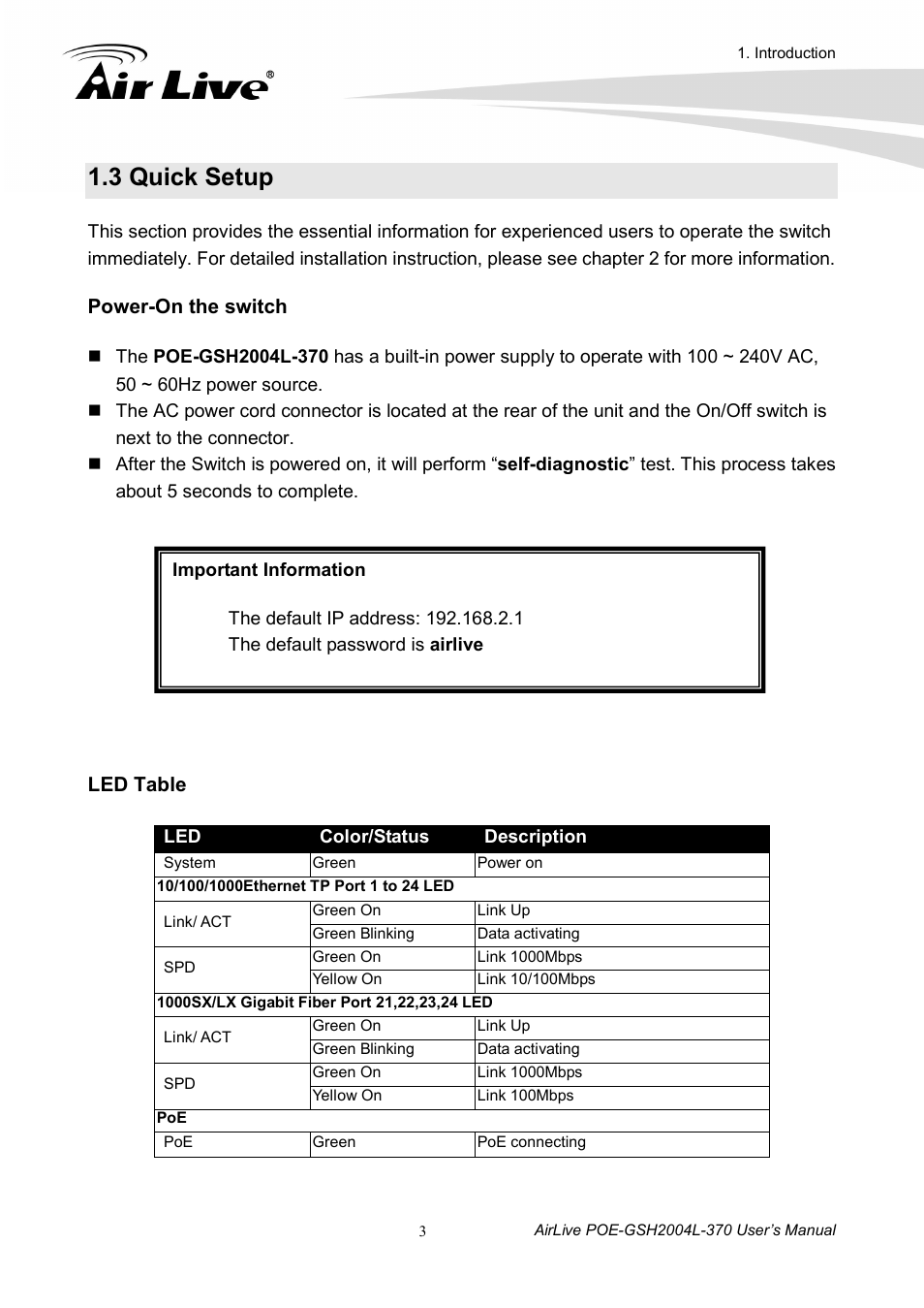3 quick setup | AirLive POE-GSH2004L-370 User Manual | Page 8 / 86
