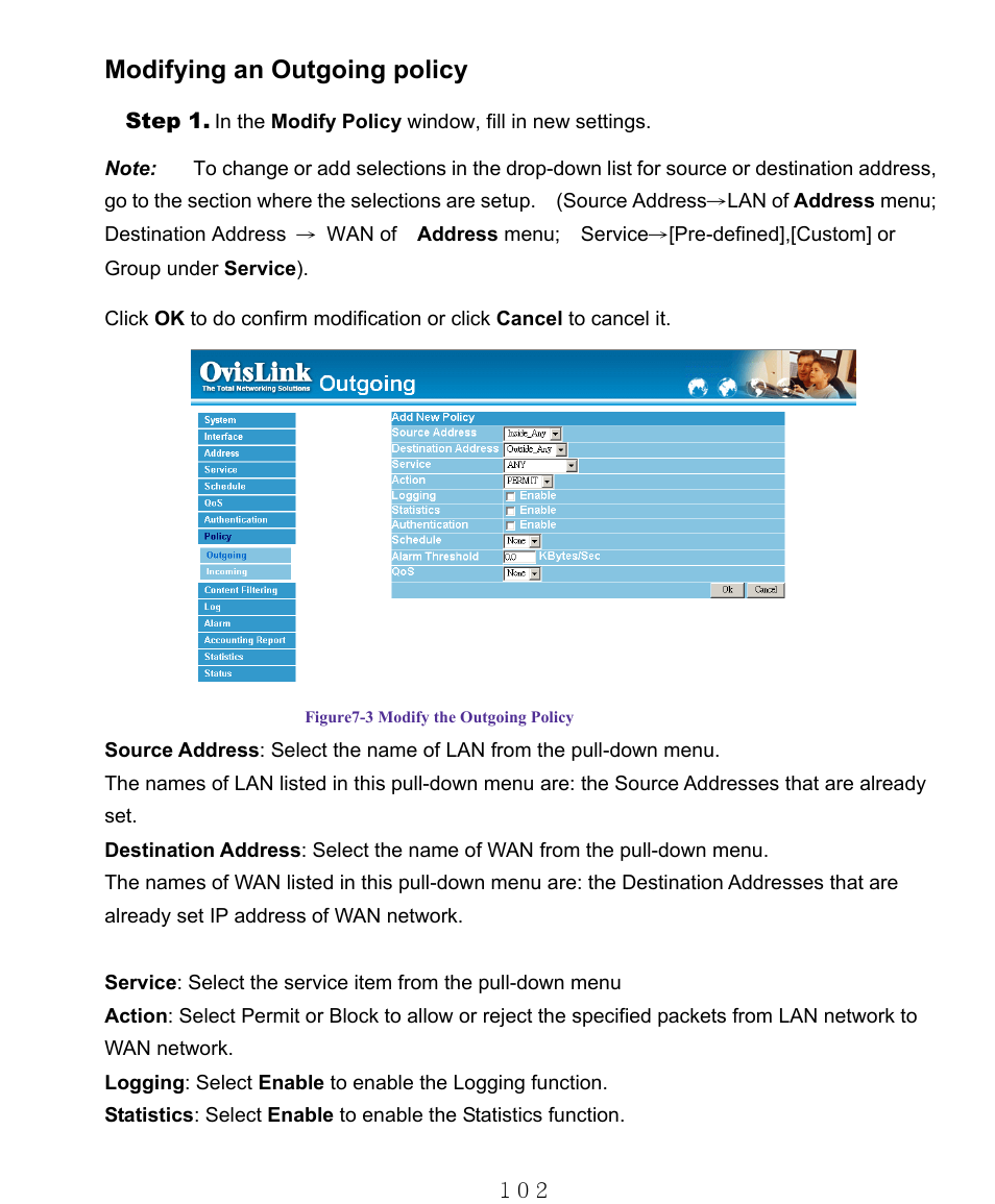 Modifying an outgoing policy | AirLive RS-1000 User Manual | Page 107 / 197