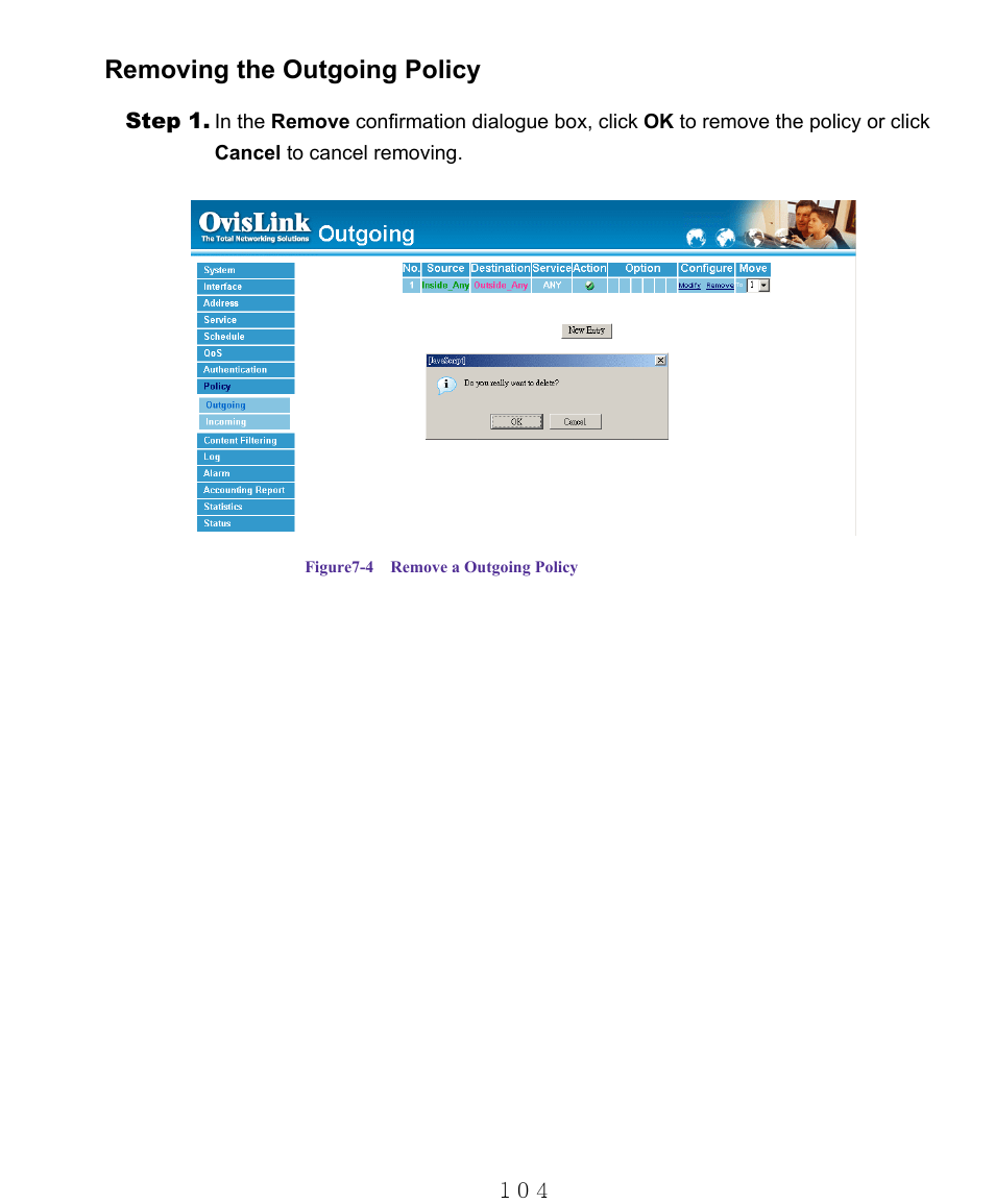 Removing the outgoing policy | AirLive RS-1000 User Manual | Page 109 / 197