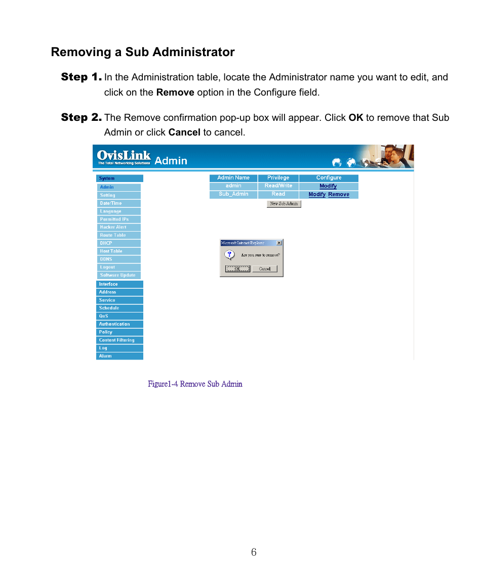 Removing a sub administrator | AirLive RS-1000 User Manual | Page 11 / 197