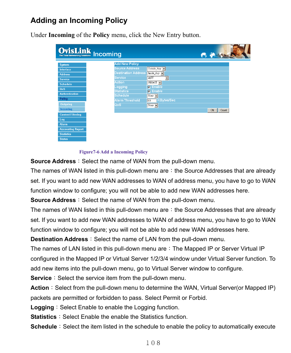 Adding an incoming policy | AirLive RS-1000 User Manual | Page 113 / 197