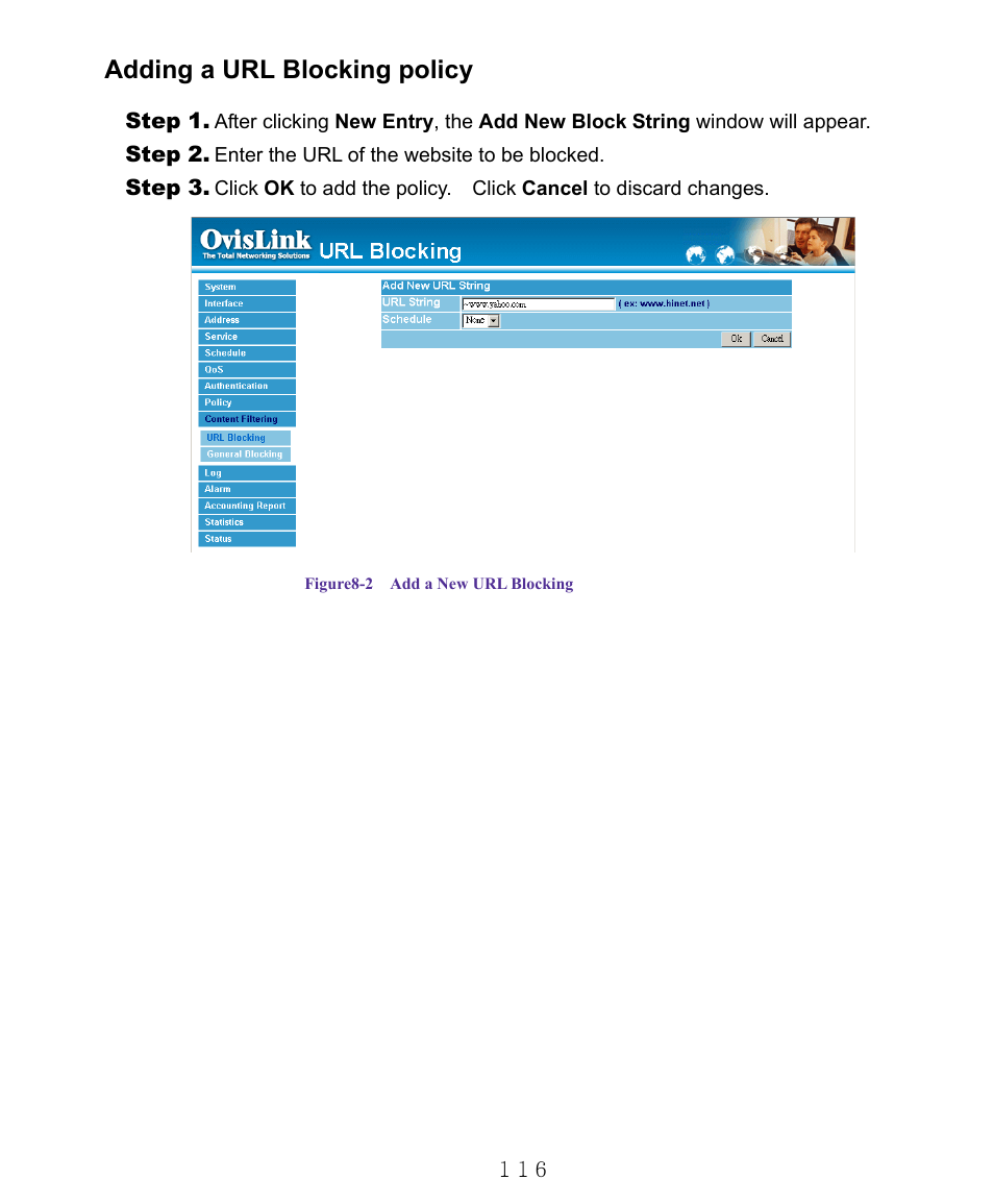 Adding a url blocking policy | AirLive RS-1000 User Manual | Page 121 / 197