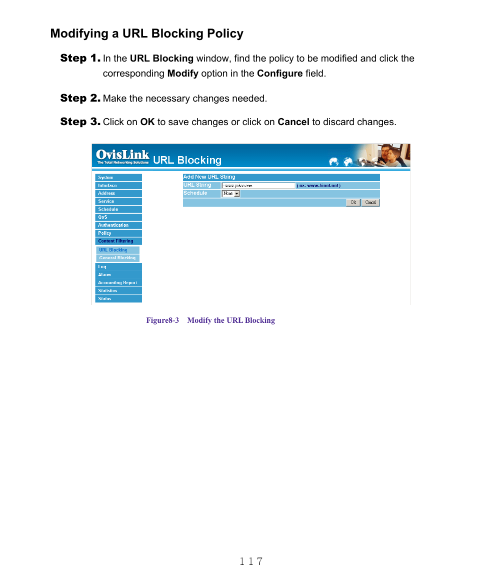 Modifying a url blocking policy | AirLive RS-1000 User Manual | Page 122 / 197