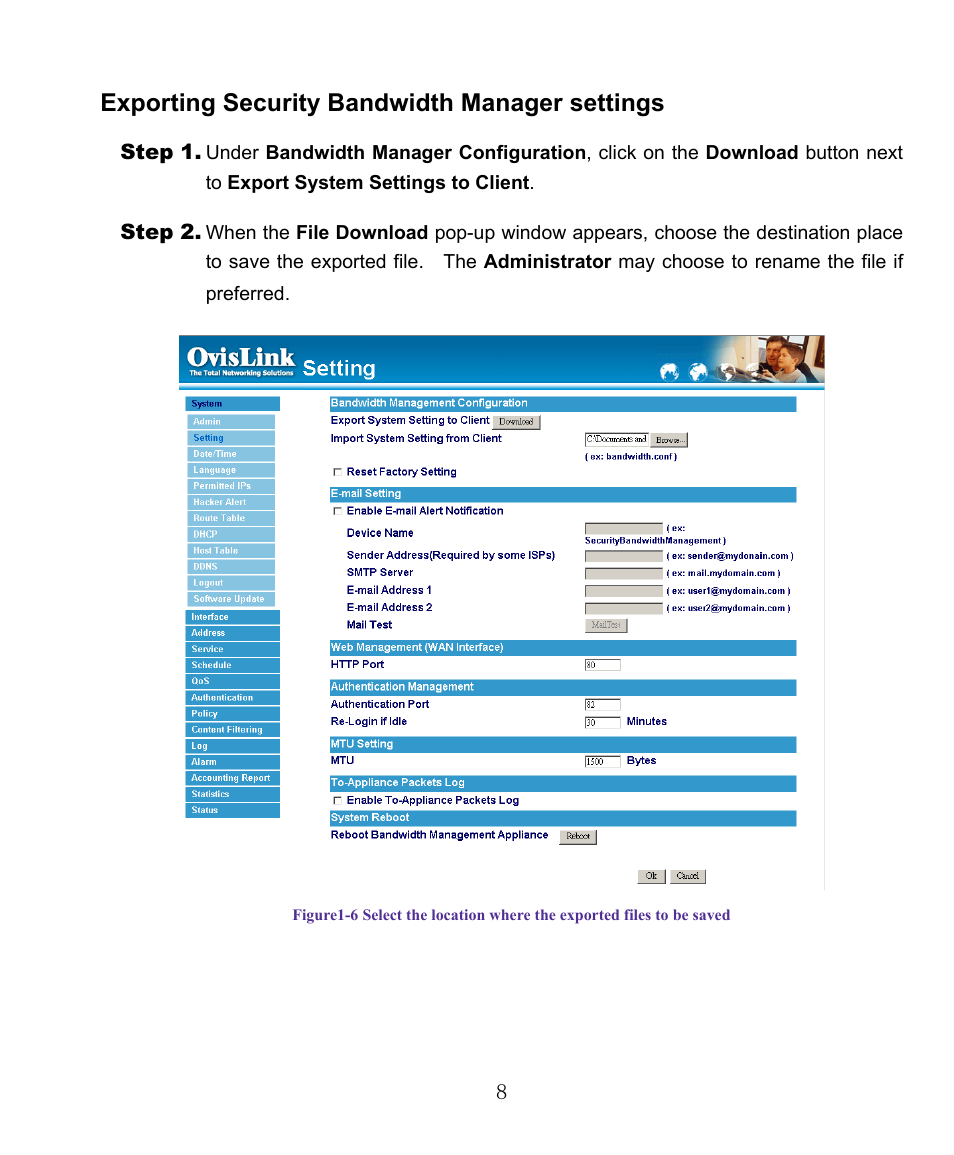 Exporting security bandwidth manager settings | AirLive RS-1000 User Manual | Page 13 / 197