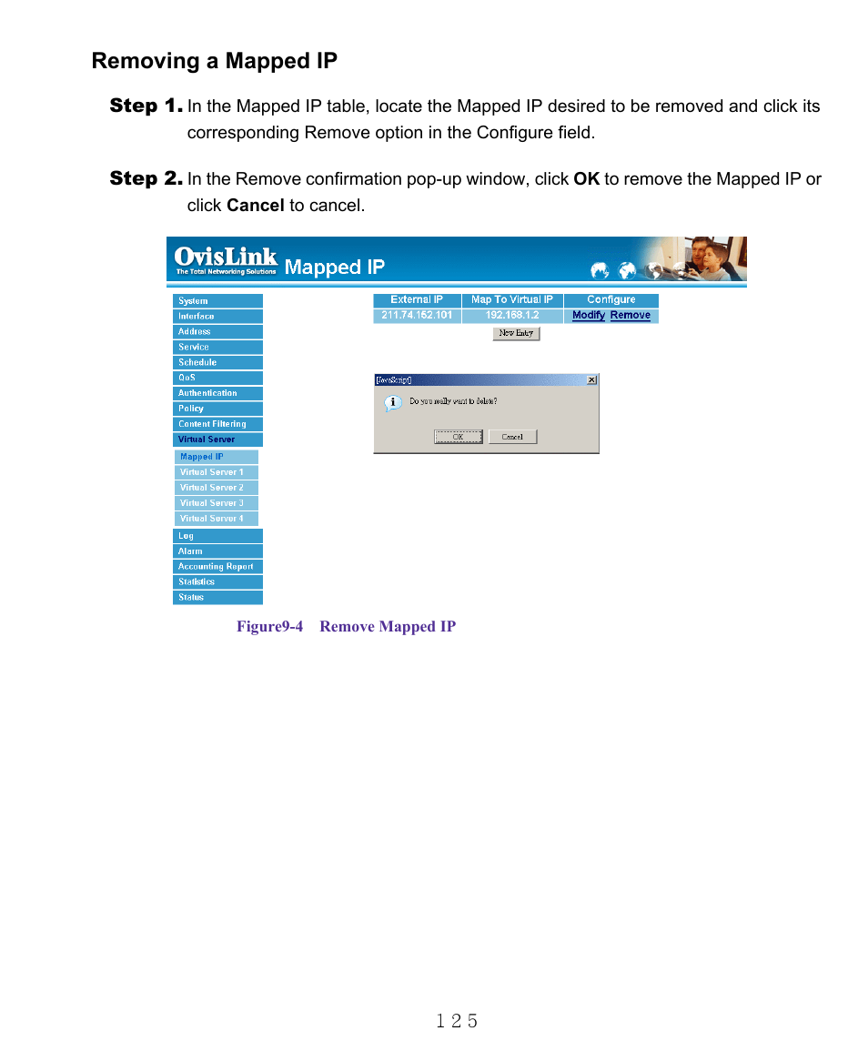 Removing a mapped ip | AirLive RS-1000 User Manual | Page 130 / 197