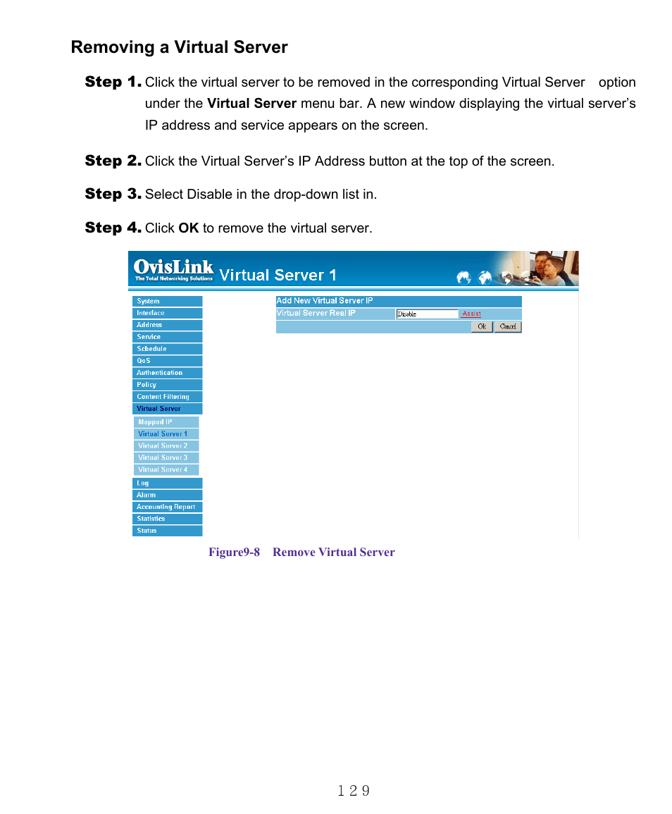 Removing a virtual server | AirLive RS-1000 User Manual | Page 134 / 197