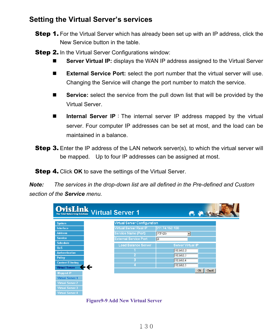 Setting the virtual server’s services | AirLive RS-1000 User Manual | Page 135 / 197