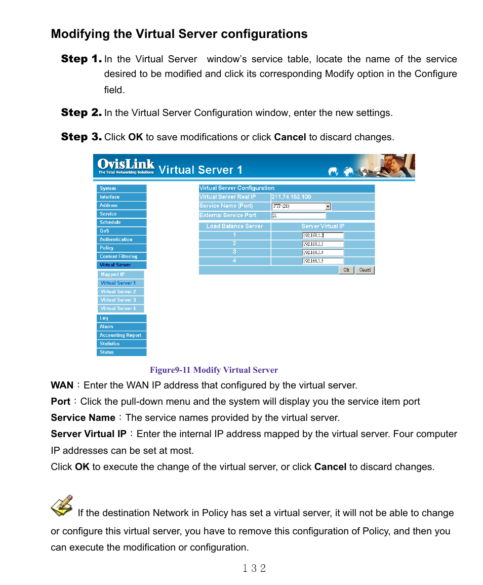 Modifying the virtual server configurations | AirLive RS-1000 User Manual | Page 137 / 197