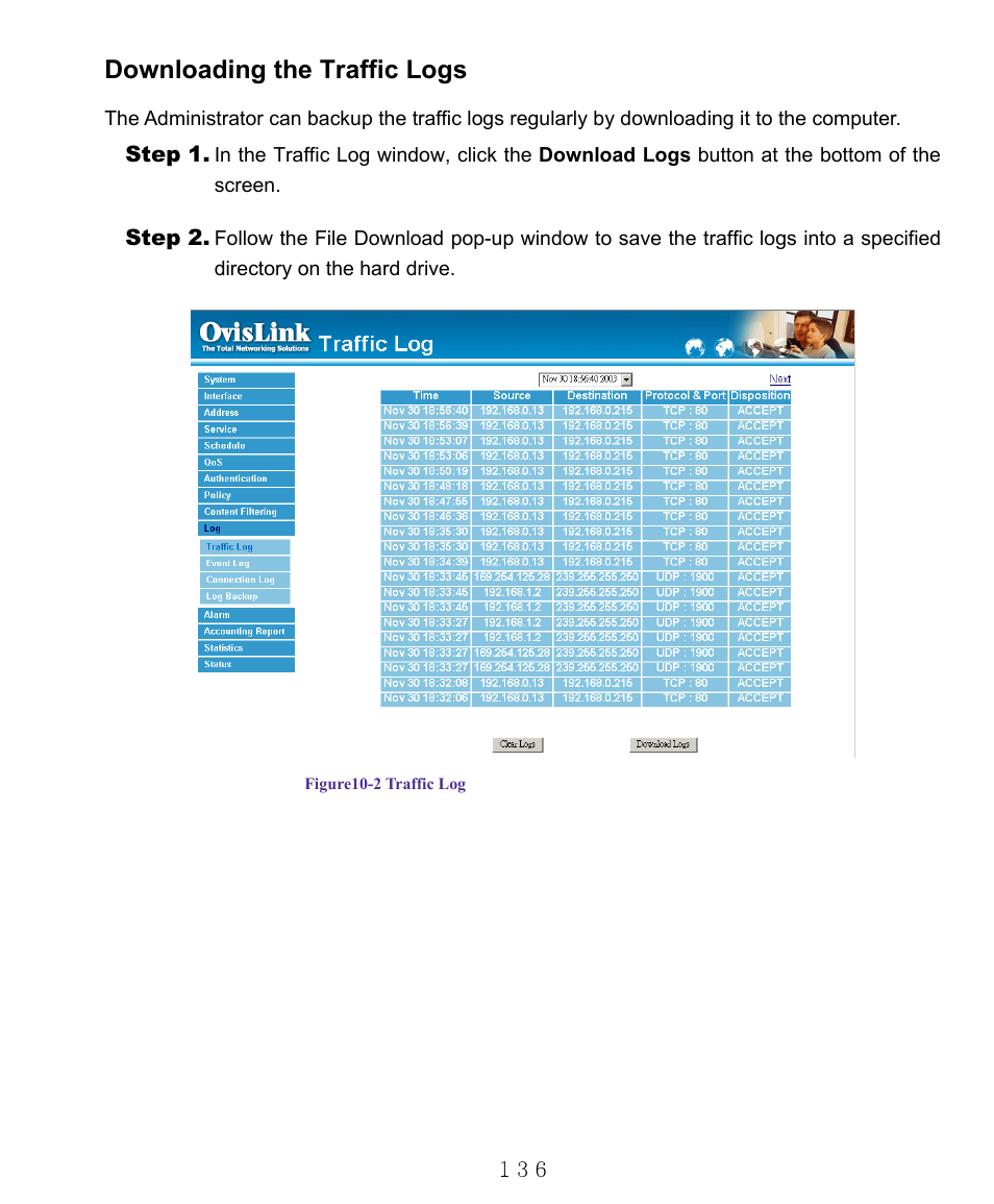 Downloading the traffic logs | AirLive RS-1000 User Manual | Page 141 / 197