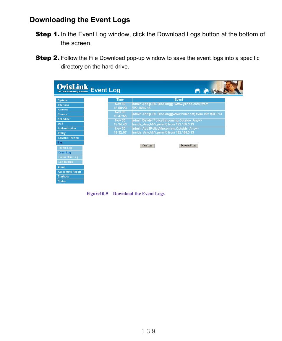 Downloading the event logs | AirLive RS-1000 User Manual | Page 144 / 197