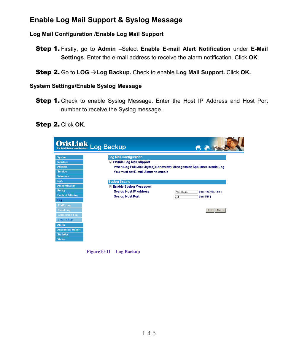 Enable log mail support & syslog message | AirLive RS-1000 User Manual | Page 150 / 197