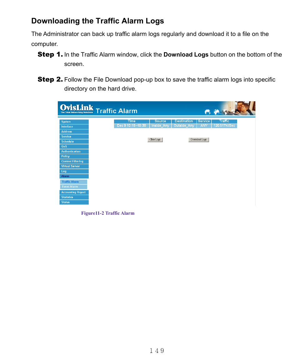 Downloading the traffic alarm logs | AirLive RS-1000 User Manual | Page 154 / 197