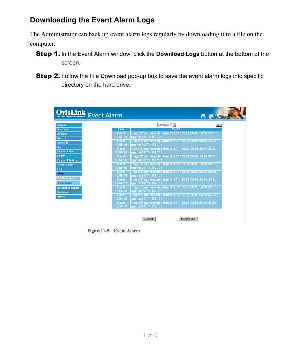 Downloading the event alarm logs | AirLive RS-1000 User Manual | Page 157 / 197