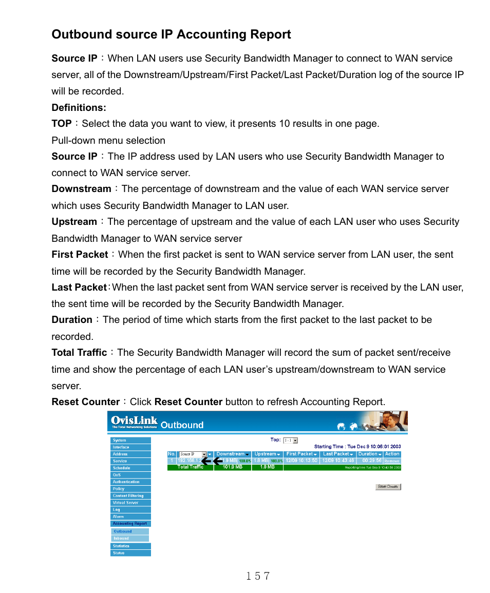 Outbound source ip accounting report | AirLive RS-1000 User Manual | Page 162 / 197
