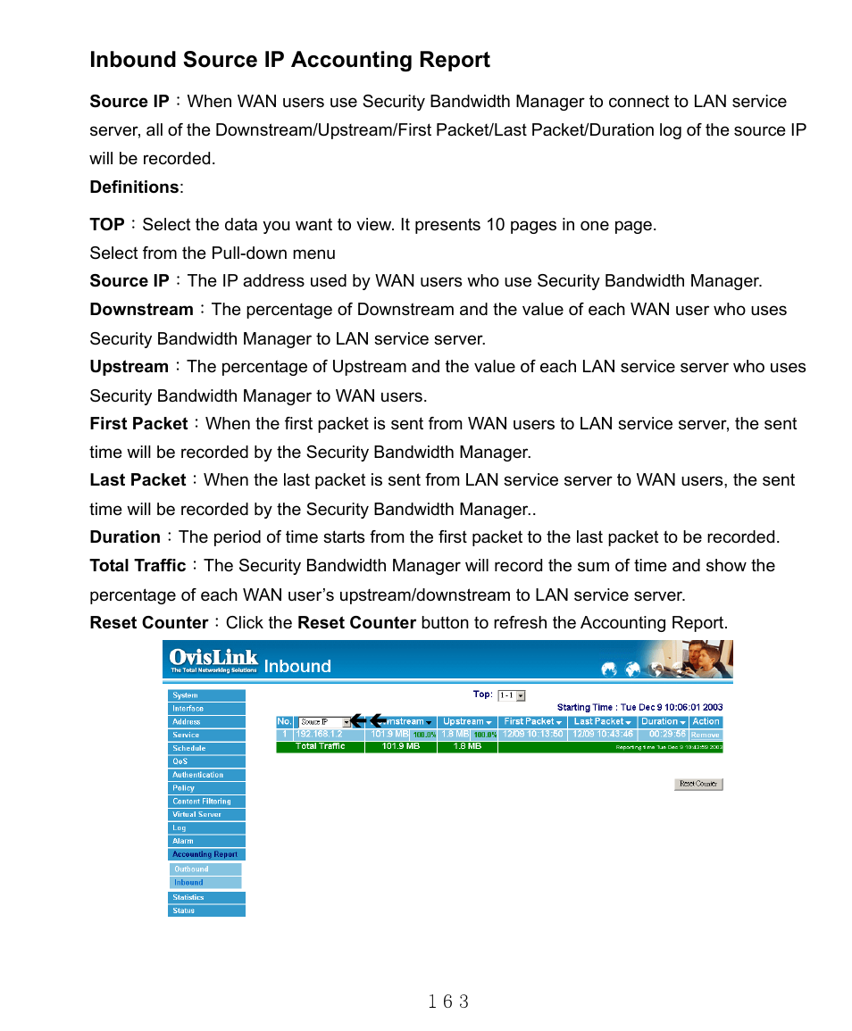 Inbound source ip accounting report | AirLive RS-1000 User Manual | Page 168 / 197