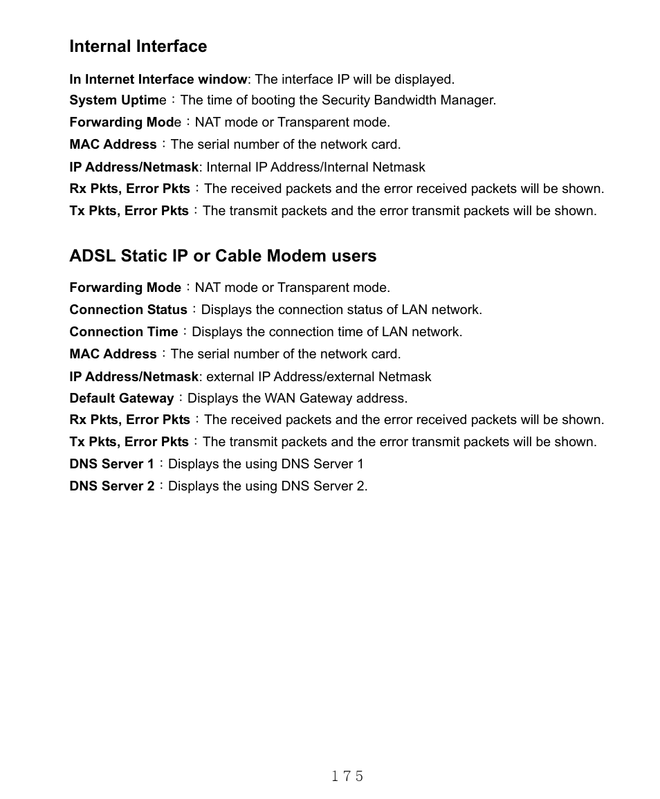 Internal interface, Adsl static ip or cable modem users | AirLive RS-1000 User Manual | Page 180 / 197